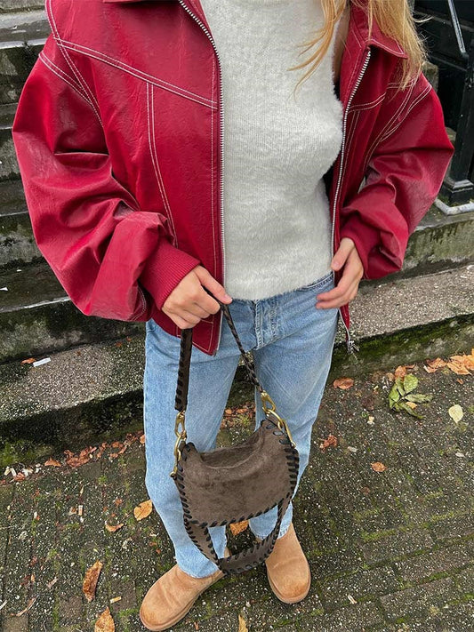 Luna™️ - Red Leather Jacket Oversized
